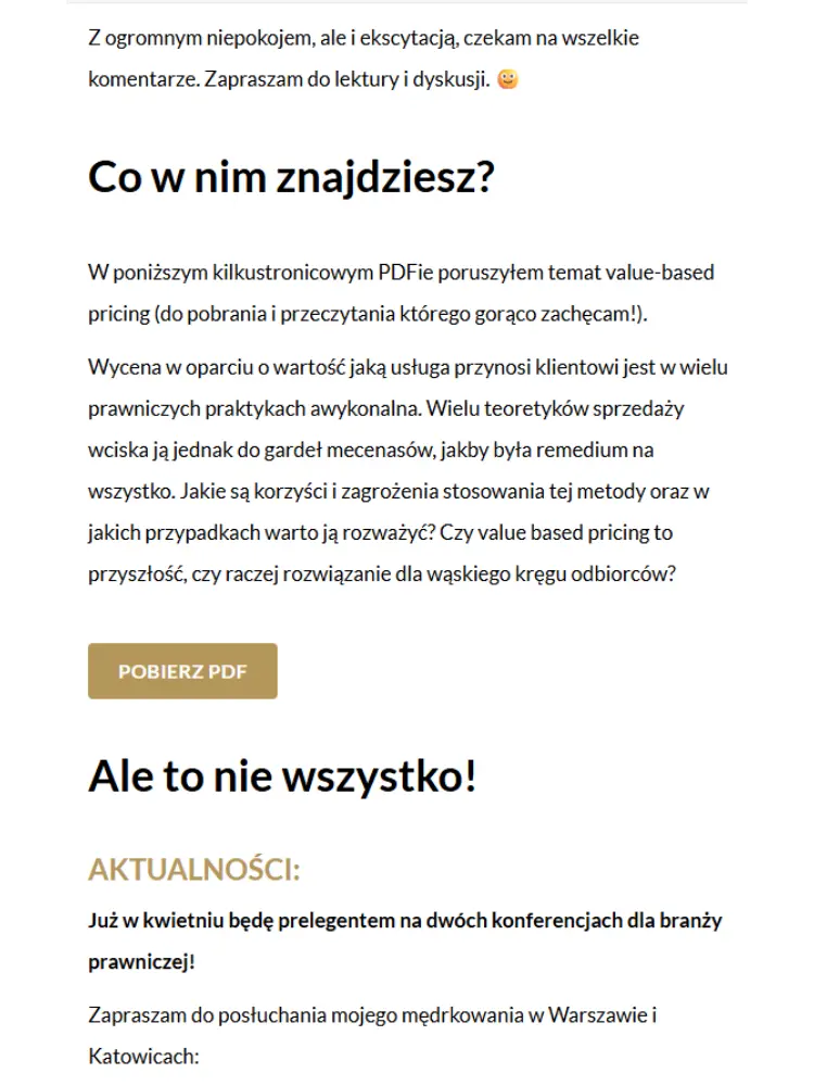 Przykład newslettera Jakuba Kalińskiego 2