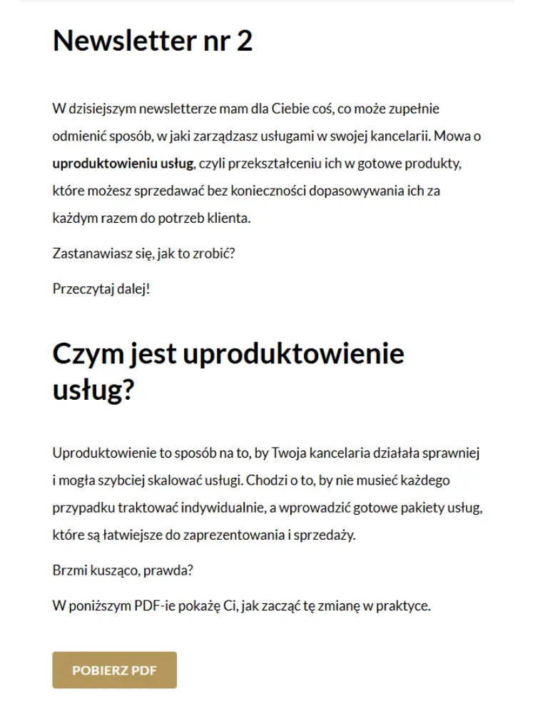 Przykład newslettera Jakuba Kalińskiego 3