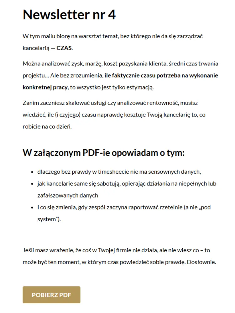Przykład newslettera Jakuba Kalińskiego 4