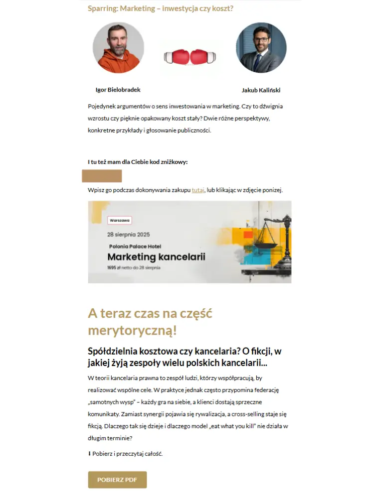 Przykład newslettera Jakuba Kalińskiego 6