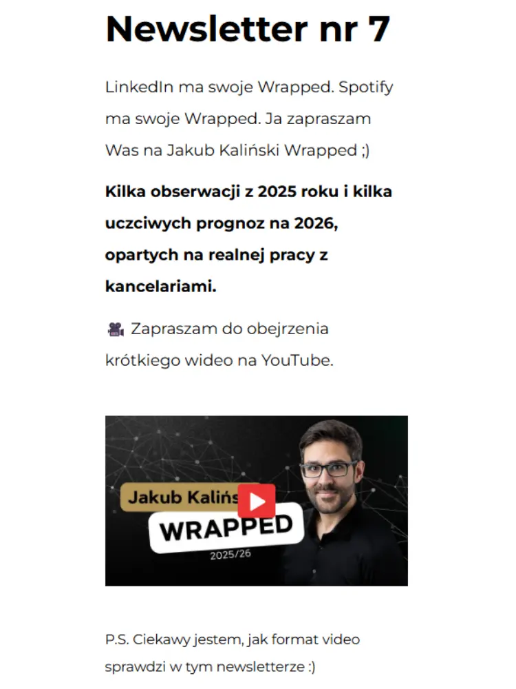 Przykład newslettera Jakuba Kalińskiego 7